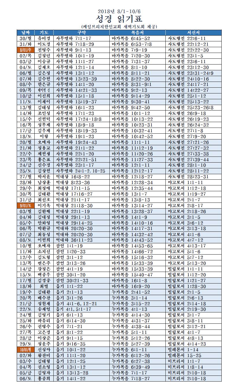 8-10월 성경읽기표